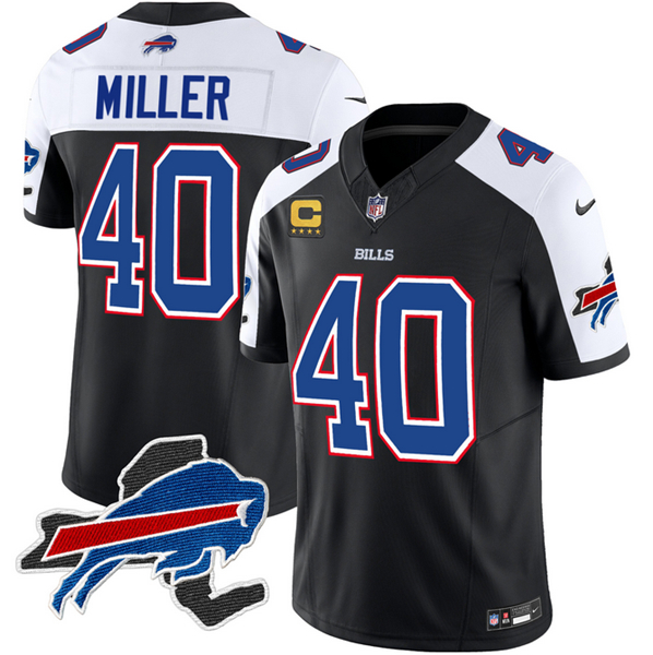 Men's Buffalo Bills #40 Von Miller Black/White 2023 F.U.S.E. New York Patch and 4-Star C Patch Vapor Untouchable Limited Stitched Football Jersey